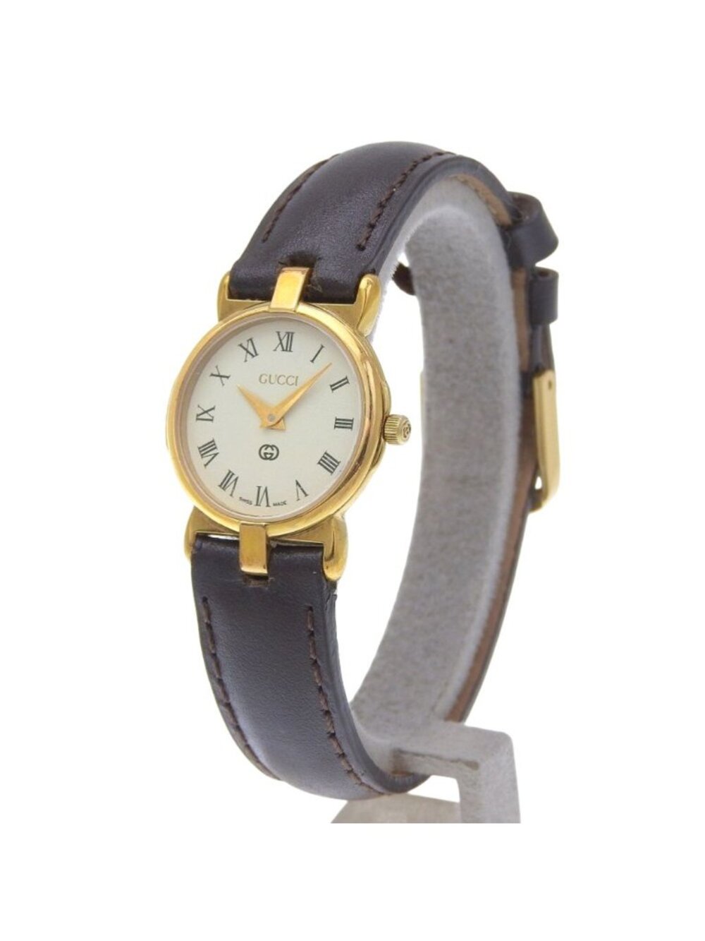 Gucci Gold Plated Leather Quartz Analog Display White Dial Watch - Picture 2 of 8